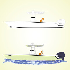 Vector Fishing Boat Line Art Illustration One color Boat vector  art one color illustration draw 