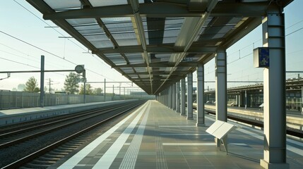 Obraz premium A stateoftheart train station equipped with solar panels and energyefficient LED lighting.