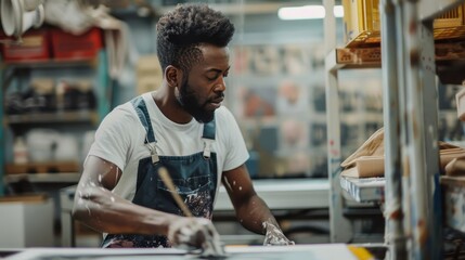Man painting in a workshop