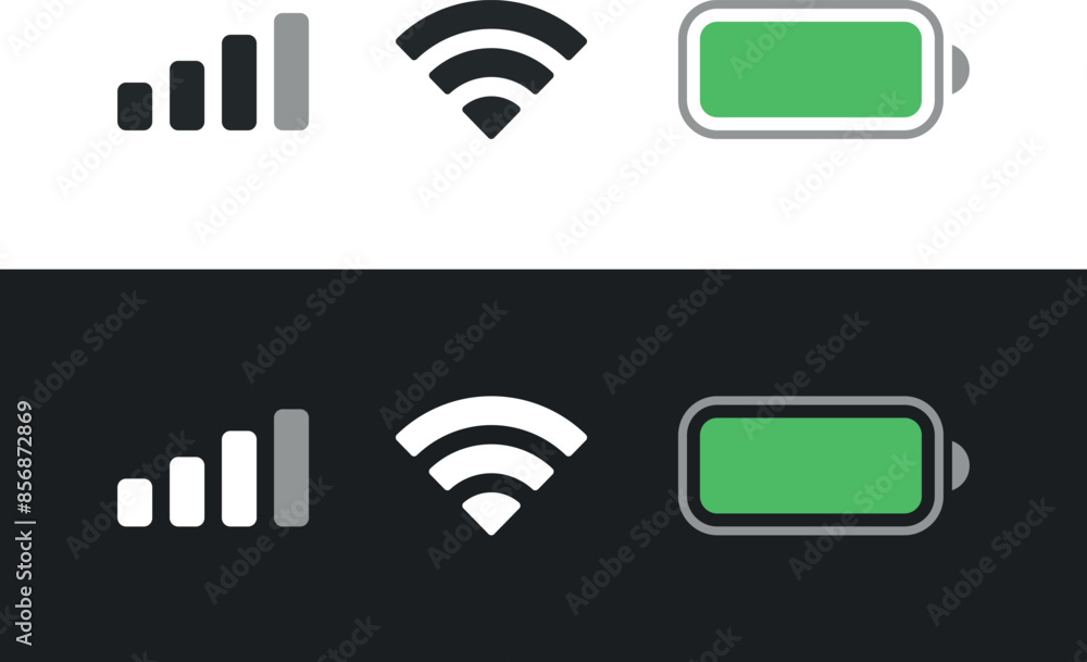 Poster set wifi icon isolated on white background for iphone. phone bar status icons for ios ui, battery dr