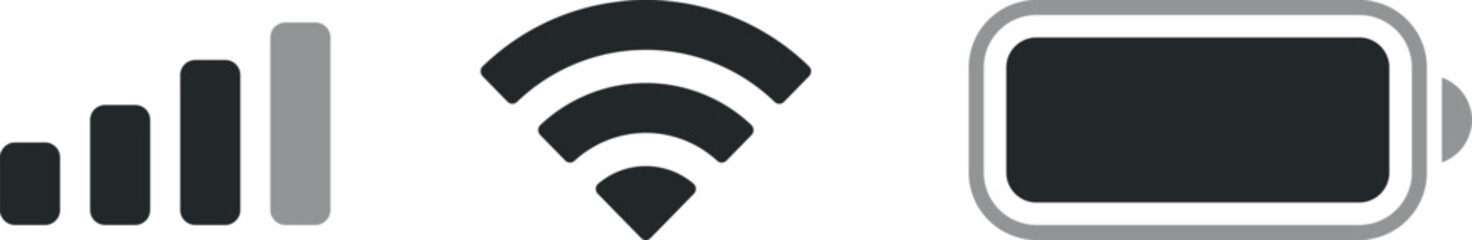 Cellular Signal, wifi, battery icon for iPhone and android phone. Status bar symbol for smartphone modern, simple, vector, icon set for website, mobile app, ui, dynamic island. Vector illustration