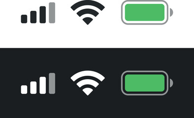 Set wifi icon isolated on white background for iphone. Phone bar status Icons for ios ui, battery drain in green, wifi signal strength. Vector for mobile phone. Vector illustration