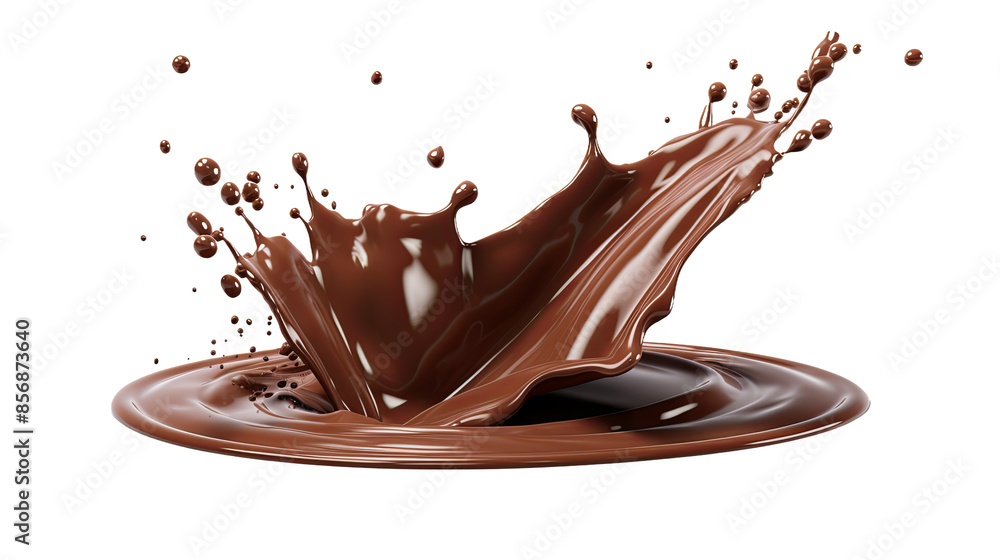 Wall mural decadent chocolate splash set isolated on transparent background - top view 3d rendered cocoa artwor
