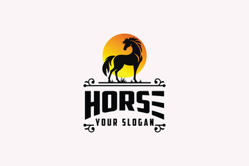 standing horse logo design concept premium vector template