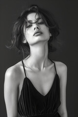 A woman in a black dress with a black veil on her head