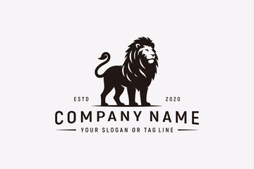 luxury lion standing logo design concept premium vector template