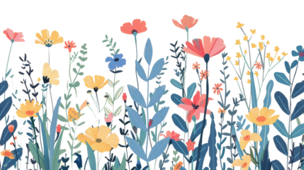 Meadow field cartoon flowers on transparent