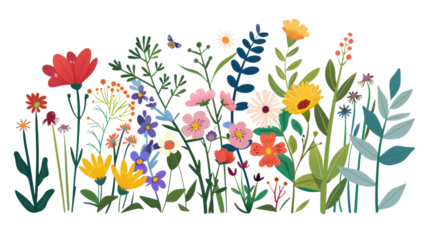 Meadow field cartoon flowers on transparent