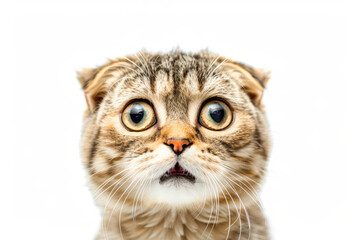 Funny surprised young cat make big eyes closeup