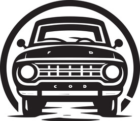 "Vintage Car Logo: Retro-Styled Black and White Design with Bold Lines and Classic Appeal"