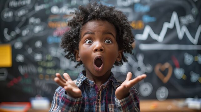 Surprised Little Boy in Classroom.