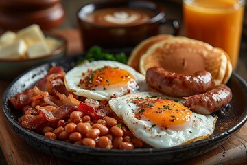 Savory English Breakfast Spread on Dark Table
