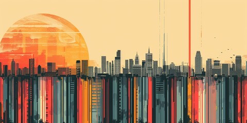 Obraz premium Modern Abstract Cityscape with a Sunset Background