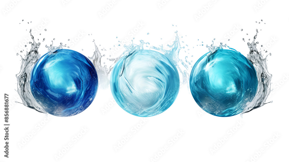 Wall mural glowing water liquid splash in sphere shape isolated on transparent background - top view 3d renderi