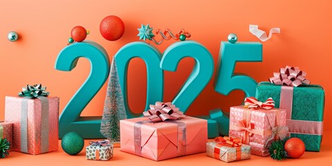Fototapeta premium Creative 2025 numerals in a colorful holiday theme