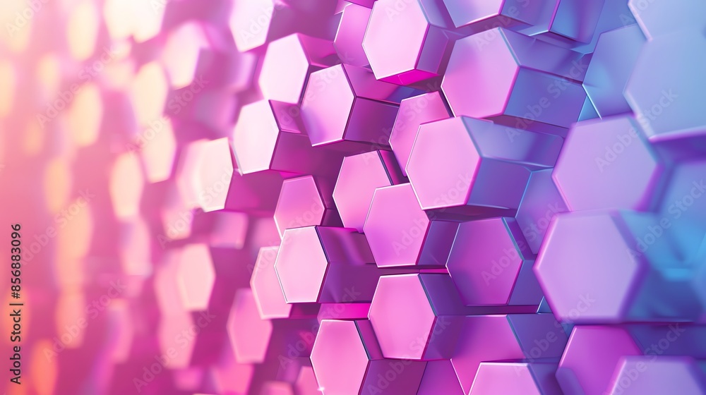 Poster abstract 3d render of a pattern of pink and blue hexagons.