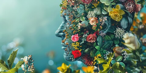 Floral Human Profile, Nature and Artificial Integration