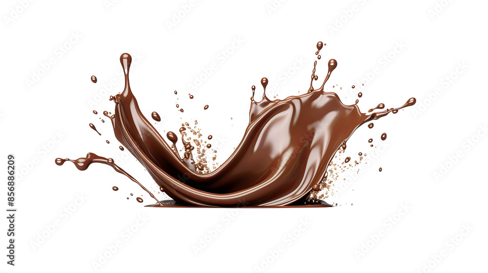 Wall mural delicious chocolate splash cocoa in 3d isolated on white background - top view flat lay png digital 
