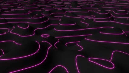 3D Topographic map Elevation graphic contour height purple glow lines able to loop endless 4k - Powered by Adobe