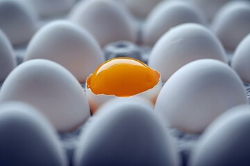 one broken egg among the arranged eggs