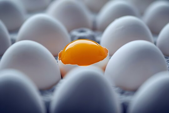 one broken egg among the arranged eggs