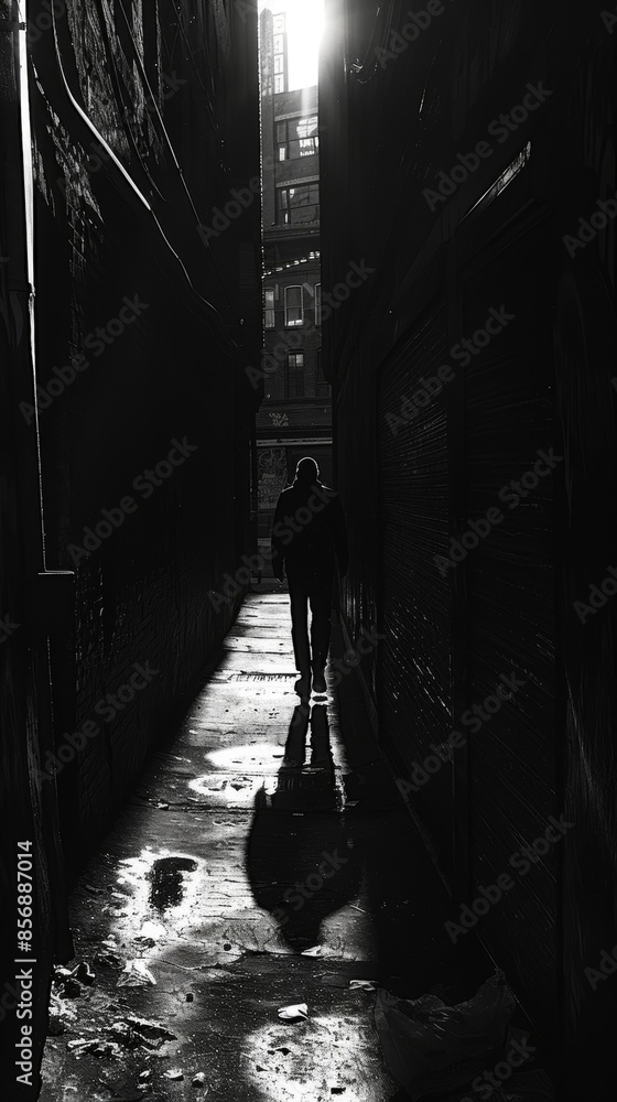 Poster a shadowy figure looms in the distance creating a sense of unease and uncertainty in the confined sp