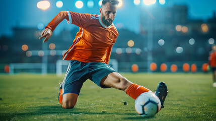 Portrait of a football player warming up before a match