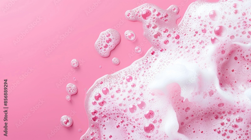 Poster pink background with soap foam and empty space