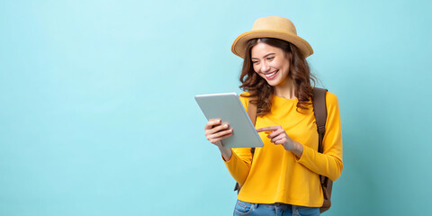portrait of a woman holding a tablet