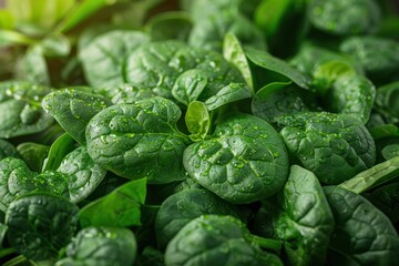 Obraz premium A detailed shot of a bunch of fresh spinach leaves, showing the texture and vibrant green color. 