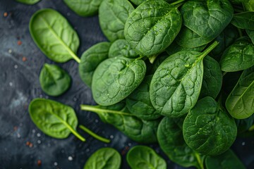 Obraz premium A detailed shot of a bunch of fresh spinach leaves, showing the texture and vibrant green color. 