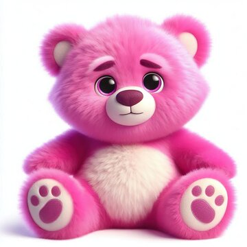 a fur plush stuffed cute pink - magenta lotso teddy bear, white background