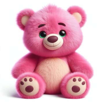 a fur plush stuffed cute pink - magenta lotso teddy bear, white background