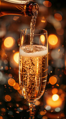 A champagne is poured into a champagne glass