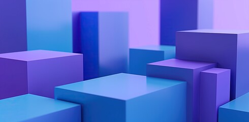 abstract background arrangement of purple blue cubes in space emphasizes geometric shape