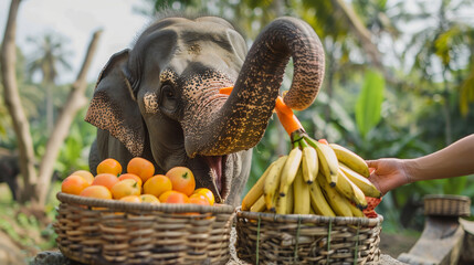 Elephant eating fruits. 