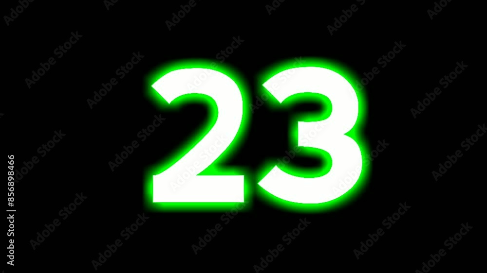 Poster neon number 23 sign symbol modern animation motion graphics flicking on black background,green color
