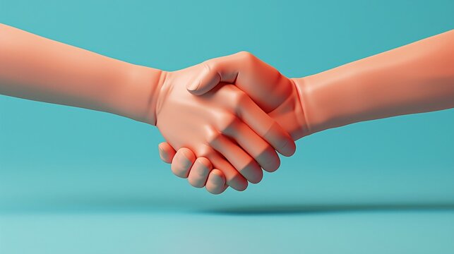 3D render of a handshake between two hands isolated on a blue background, symbolizing partnership, agreement, and collaboration.