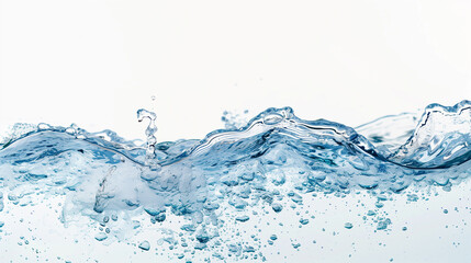 Abstract Splash of Transparent Blue Water with Waves and Bubbles Isolated on a White Background