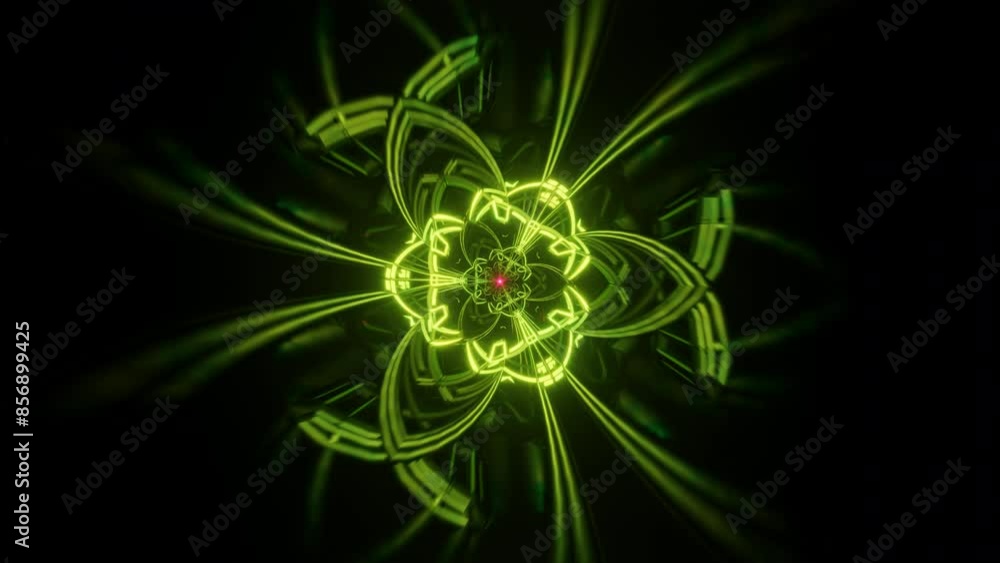 Poster dynamic backdrop comes alive with pulsing neon strobes.