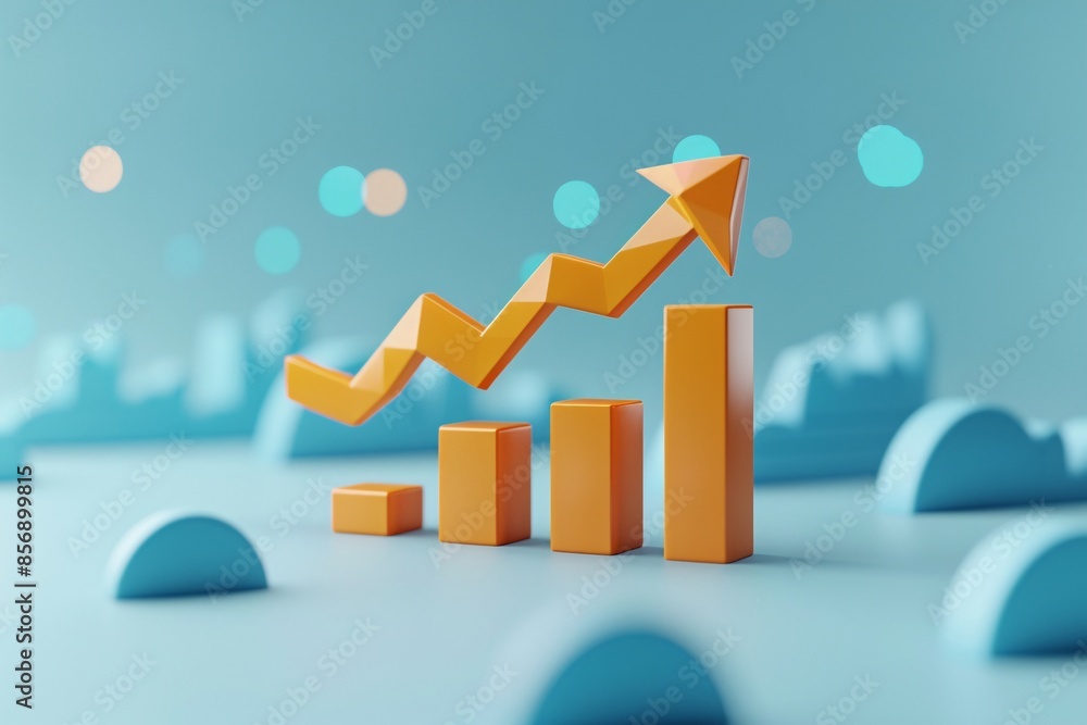 Wall mural 3d rendering of an upward arrow chart depicting business growth and success in a futuristic environm