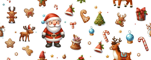 Fototapeta premium Christmas seamless pattern with a set of elements of winter comfort. Festive packaging.