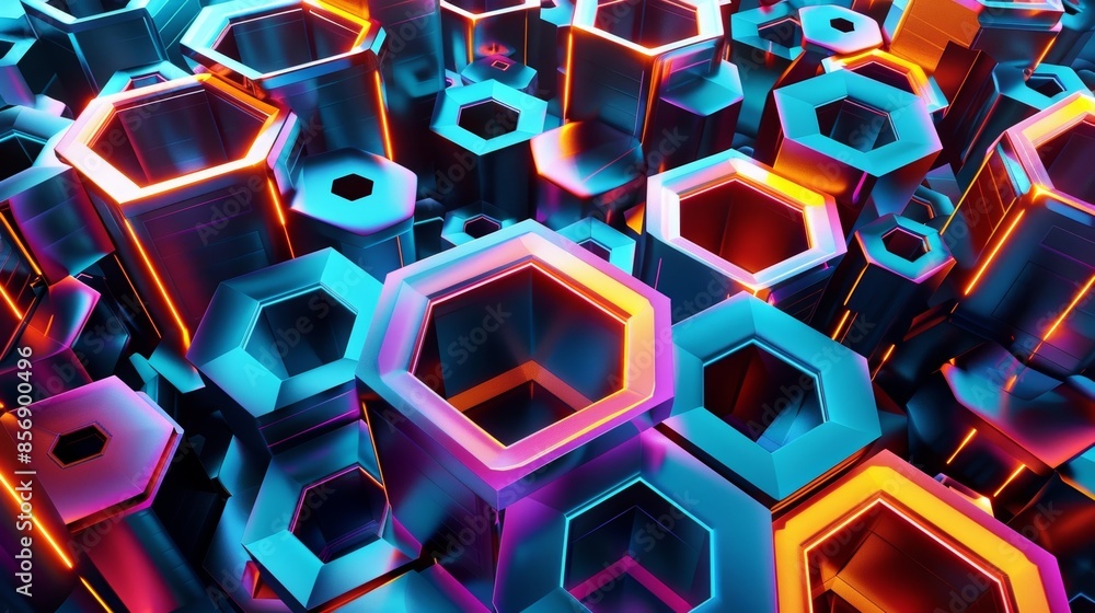 Aufkleber a vibrant network of overlapping hexagons and squares