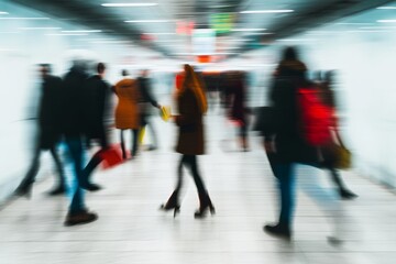 Motion blurred, defocused commuters