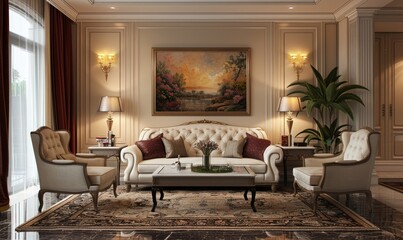 Elegant living room with a blank lamp shade