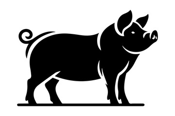 Pig, pork. Vintage logo, retro print, poster for Butchery meat shop, pig silhouette. Logo template for meat business, meat shop. Isolated black silhouette pig on white background. Vector Illustration