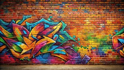 Graffiti art painted on a brick wall , urban, street art, vandalism, spray paint, colorful, mural, tags