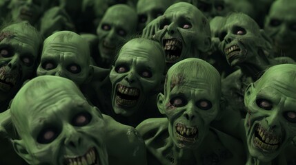 Fototapeta premium A creepy horde of zombies in a futuristic scifi world rendered in 3D graphics.