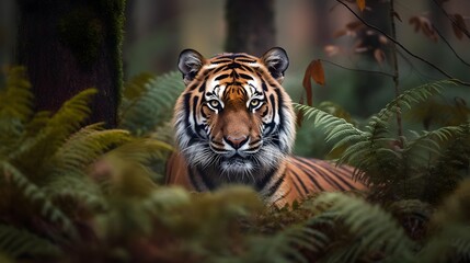 Majestic Tiger Prowling Through Dense Jungle with Powerful Presence and Striking Coat Patterns