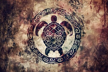 Mystic Turtle Symbol on Grunge Vintage Textured Background